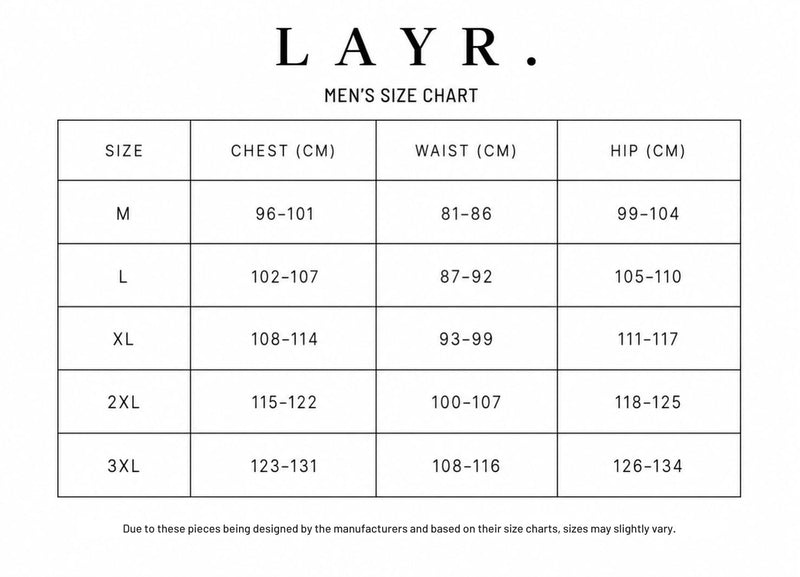 Size & Fit guide for Mens Lounge Tee - Black